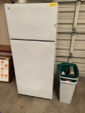 GE 18.2 Cubic Foot Top Freezer Refrigerator, model TBX18LYDGRWW, and Assorted Waste Bins