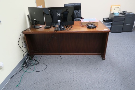 Wood Executive Desk w/Black Leather Executive Chair (removal Friday and Saturday only)