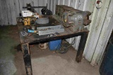 HEAVY DUTY STEEL TABLE W/ DUAL BENCH GRINDER & CONTENTS