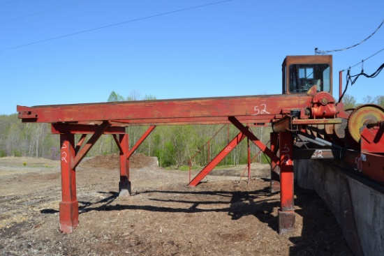 MELLOTT 20' 3 STRAND LOG DECK W/ 3 ARM STOP & LOADER W/ HYDRAULIC DRIVE