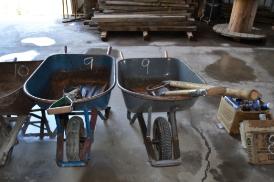 2 WHEEL BARRELS & CLEAN UP TOOLS