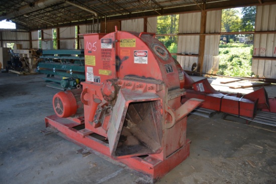 MORBARK 48" 6 KNIFE CHIPPER W/ HORIZONTAL FEED TOP DISCHARGE W/ 75HP MOTOR W/ PIPE W/ CYCLONE SN# 98
