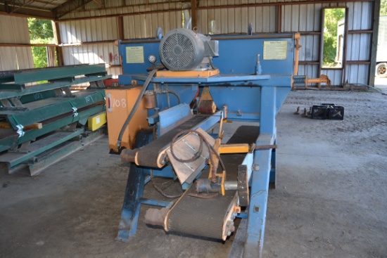 BAKER SINGLE HEAD  BAND RESAW W/ 20HP MOTOR W/ LUMBER RETURN BELT SN#01-3100