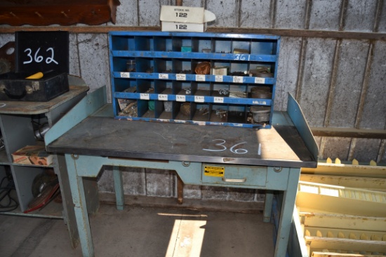 STEEL TABLE, SHELF & CONTENTS