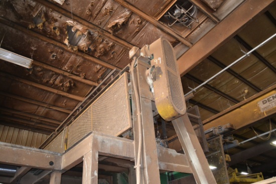 SALEM 16' LH DROP SAW TRIMMER W/ LINE SHAFT W/ 100HP MOTOR W/ EVEN END ROLLS W/ INFEED TRANSFER W/ L