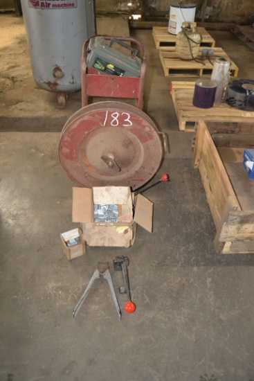 BANDING CART W/ BANDING TOOLS W/ METAL BANDING & CLIPS
