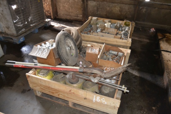 PALLET OF PARTS STRAPS, CHAIN & BOLTS