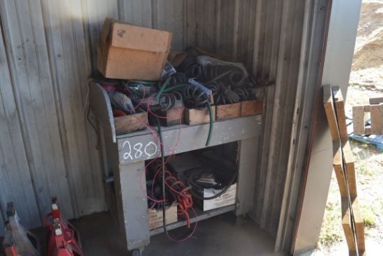 WOODEN CART W/ ELECTRICAL PARTS FOR TRUCKS & TRAILERS