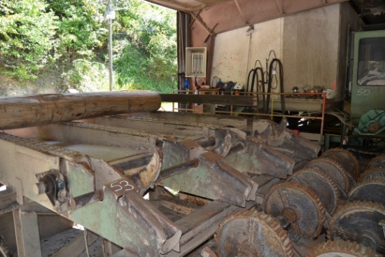 24' 4 STRAND HEAVY DUTY LOG DECK W/4 ARM STOP & LOADER W/ HEAVY DUTY ELECTRIC DRIVE W/ LEGS