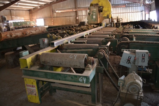 STEENER 30"X20' INFEED ROLLCASE W/ CANT TURNERS W/ POSITIONING FENCE W/ 4 ARM TRANSFER W/ DRIVE