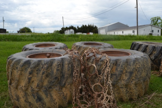 (4) 44" SKIDDER TIRES ON JOHN DEERE WHEELS