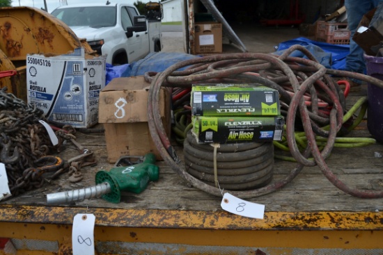 LOT OF AIR HOSE, FUEL NUZZLES & PROPANE BOTTLES