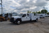 2008 FORD 550 XL 4X4 CREW CAB SERVICE TRUCK W/ POWER STROKE DIESEL ENGINE W/ AUTO TRANS W/ GAS POWER