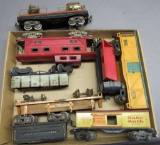 Lot of 8 Tin Toy Train Cars-Searchlight/Log/Baby R