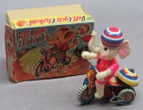 Bell Cycle Elephant- Celluloid wind Up w/ box