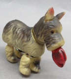 Walking Grey Scottie Dog Celluloid Wind Up toy