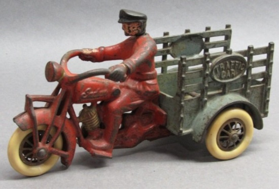 1930s Hubley "Indian" Motorcycle w/ Traffic Car