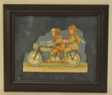 Early 1900's Framed Motorcycle Valentine's Card