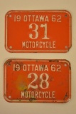 Pair Of 1962 Ottawa Motorcycle License Plates