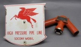 Socony Mobil Oil Pipeline top with Sign Porcelain