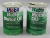 Lot of 2 Mobil Hefty Motor Oil Quart Cans- 1960s