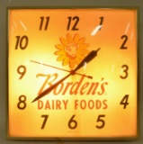 Vintage Bordens Dairy Glass Lighted Clock