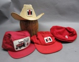 Lot of 4 IH Hats- Corduroy, Straw- Red
