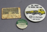 Lot of 3 Advertising Mirrors & Delco Pin Back