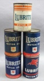 Lot of 5 Mobil Lubrite Motor Oil Qt Cans-Various