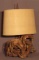 Driftwood knotted lamp with finial & burlap shade