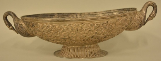 Antique Hammered Silver Footed Oval Bowl