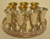 (10) Weighted Sterling Silver Cordials & SP Tray