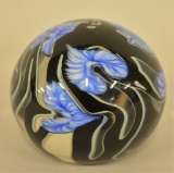 Lotton Studios Art Glass Blue Leaf Paperweight