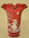Fenton Mary Gregory Cranberry Jumping Rope Vase
