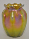 Tiffany Gold Favrile Free Form Ruffled Top Vase