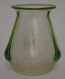 Loetz Iridescent White With Green Teardrops Vase
