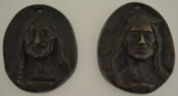 (2) C.M. Russell Bronze Indian Portrait Plaques