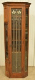 Antique Leaded Glass Built-In Oak Cabinet