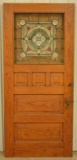 Antique Oak 5 Panel Leaded Glass Entry Door