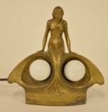 Art Deco Brass Mermaid Two-Light Desk Lamp