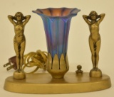 Art Deco Nude Women Lamp With Art Glass Shade