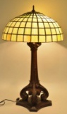 Antique Three-Light Slag Glass Lamp