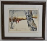 Ted Drake Hunters In The Winter Watercolor
