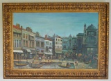 Waterfront Scene Oil On Canvas Signed Manoly