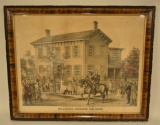 Antique Mr. Lincoln Residence and Horse Art Litho
