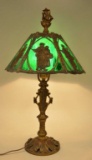 Antique Green Panel Glass Lamp