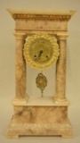 Antique Alabaster Pillar Mantle Clock Runs