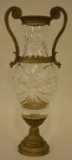 Antique Cut Glass Vase With Bronze Frame