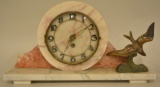 Antique Marble Mantle Clock With Bird Figure