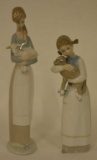 Pair Of Lladro Girl With Lamb Figurines